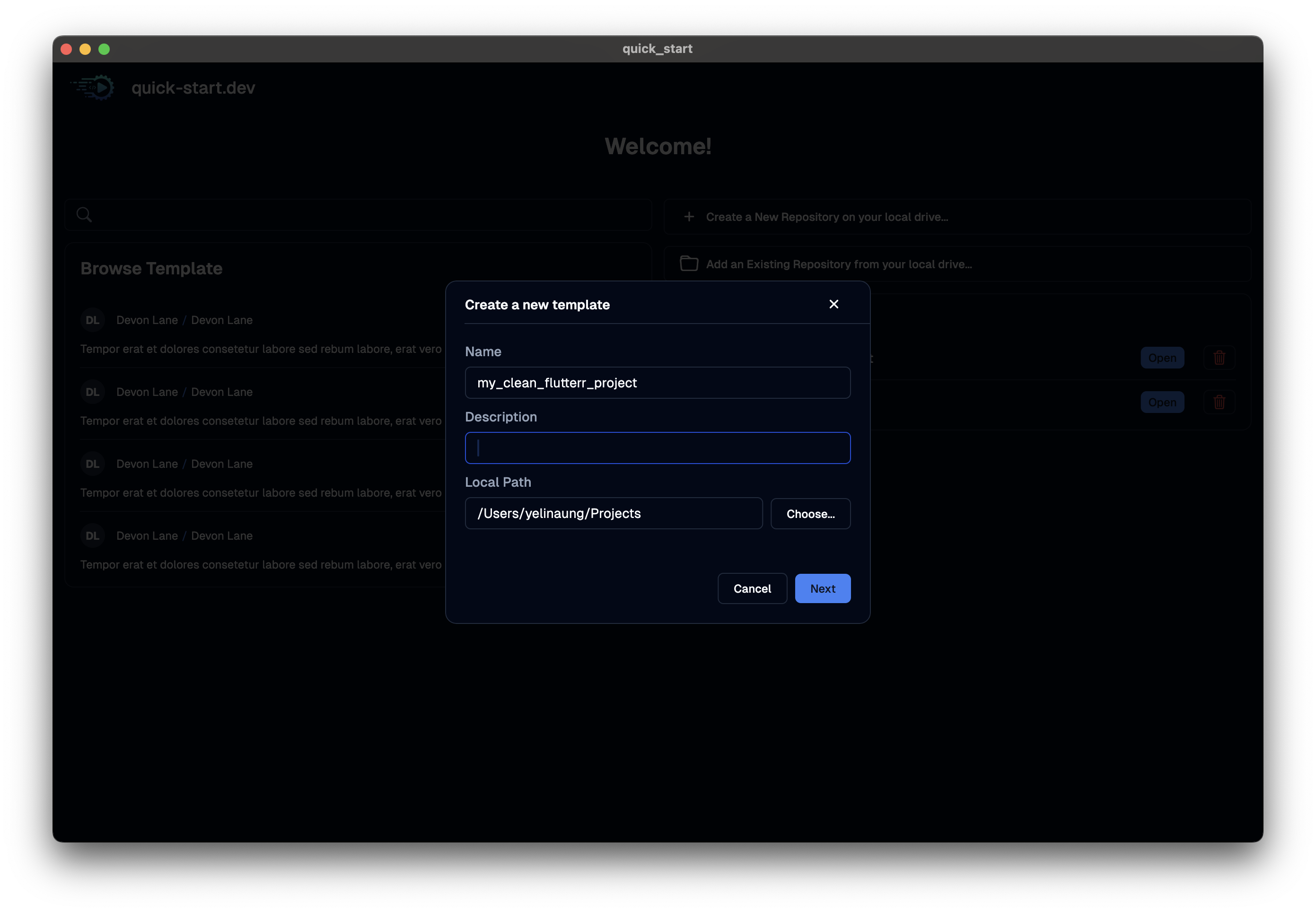 New Project Screenshot